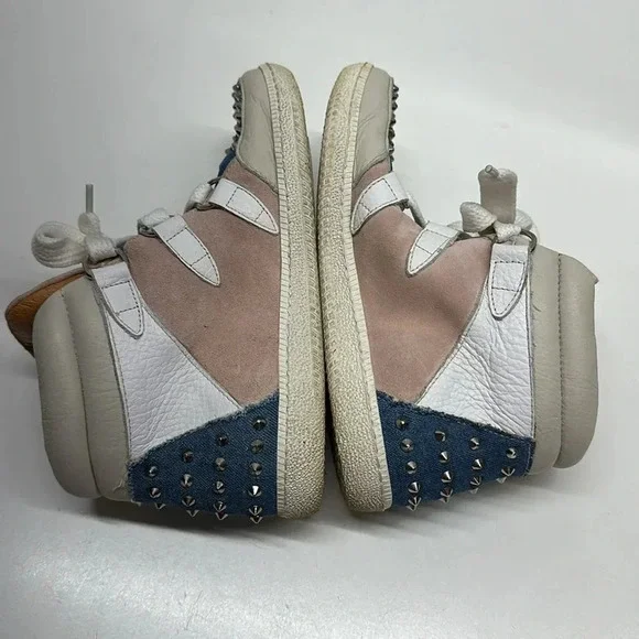 Sandro Albatorock Sneakers High Top Lace Up Shoes Leather Suede Wedge Blue US 9 - Picture 6 of 10